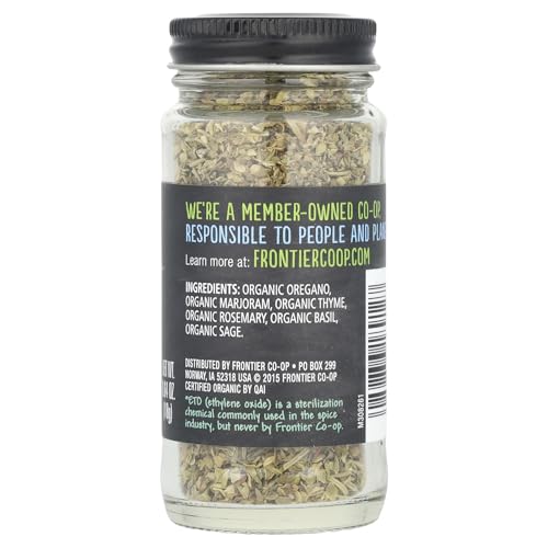 Frontier Certified Organic Italian Seasoning for Cooking,Healthy Eaters, Kitchen Use, Naturally Flavored, 0.64-Ounce Bo