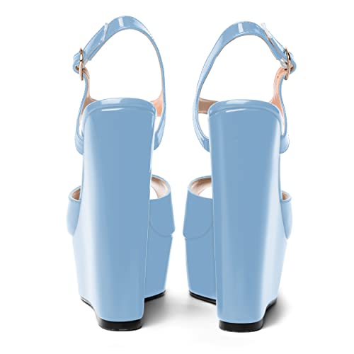 MOVINSTEPS Womens Party Sexy Platform Patent Peep Toe Buckle Ankle Strap Wedge High Heel Pumps Shoes 6 Inch4