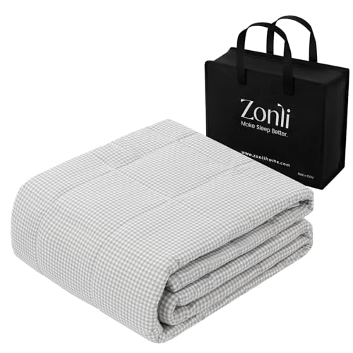 Image of ZonLi Weighted Blanket(48 inchx72 inch,12lbs, Grey and White Checkered) Twin Size Weighted Blanket for Adults, High Breathability Heavy Blanket, Soft Material with Premium Glass Beads