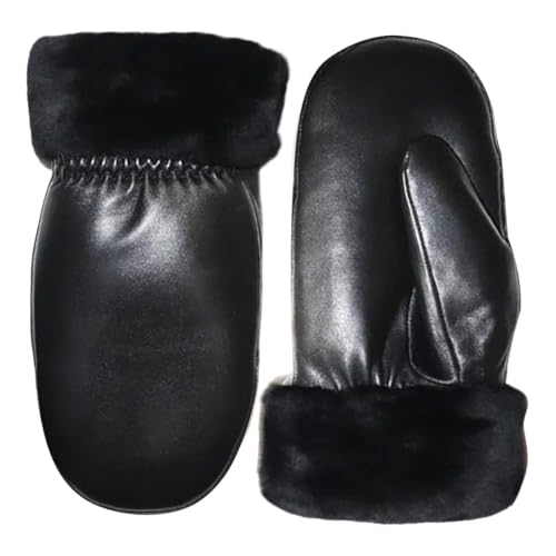 Guantes de cuero térmicos contra el viento frío en exteriores con diseño negro