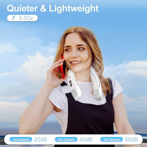 Image of VEKK Neck Fan, Portable Bladeless Fan, 6000mAh Battery USB Rechargeable, LED Display, 360 Cooling Wearable Personal Fan, 3 Speeds, Quiet, Hands Free Neck Fans for Travel, Outdoor, Camping- White