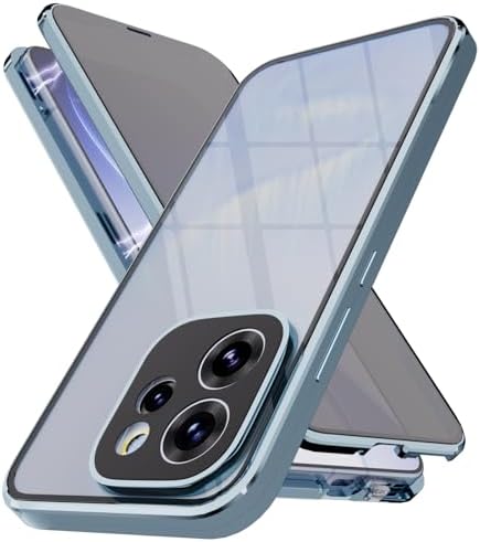 Privacy Case Compatible with Oppo Reno 15 F 5G / Reno 15 FS 5G, Metal Magnetic Adsorption 360 Degree Protection Anti-Peep Front Back Tempered Glass Cover - Blue