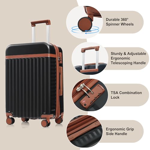 Image of Hardshell Luggage, Lightweight Suitcase with Spinner Wheels, BLACK+USB