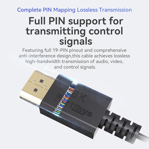 Image of Portkeys 8K HDMI Cable Copper Core 3.6mm Diameter 48Gbps Full PIN HDMI 2.1 8K@60Hz, 4K@240Hz UHD Support HDMI A to A for Camera, HDTV, Projector, Computer, Roku, Xbox, PS5, Apple TV (1m)