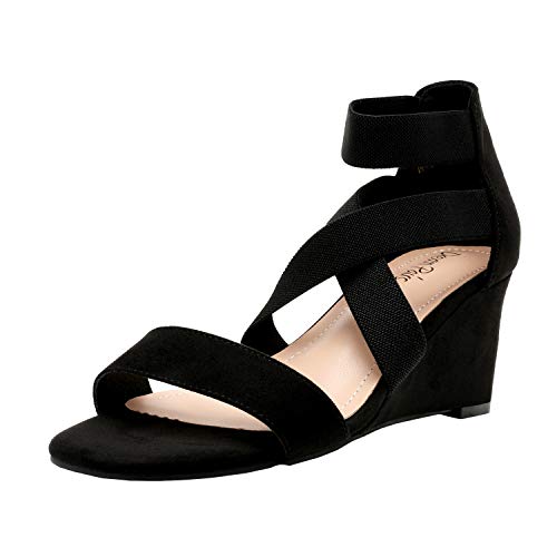 DREAM PAIRS Women's Elastic Ankle Strap Low Wedge Sandals - Main Image