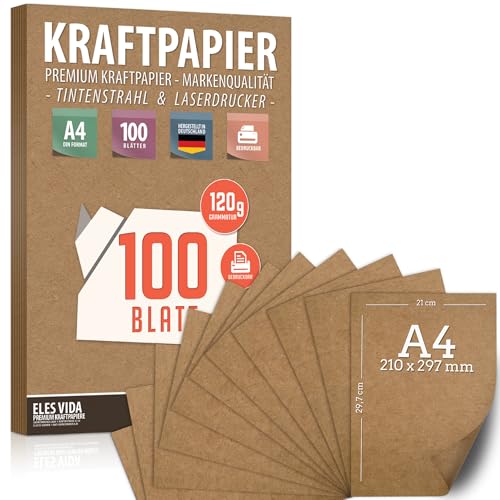 Premium Papel de Estraza A4 de 120 g – 21 x 29,7 cm - Papel de manualidades, cartón natural, hojas de cartón, papel de cartón vintage para boda, regalos y etiquetas (100 hojas)