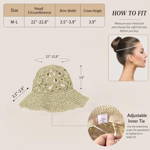 Sombrero de paja tejido a mano para mujer, estilo bucket miniatura 3