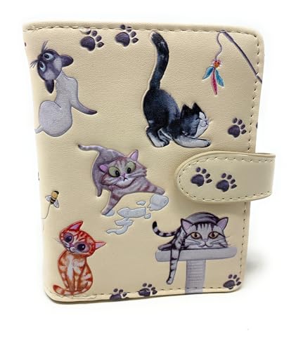 Shag Wear Playful Cats Small Wallet for Women and Teen Girls Vegan Faux Leather Beige 4.5