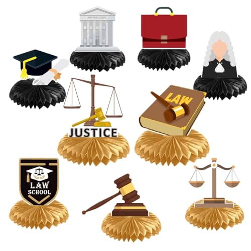 Congrats Lawyer Honeycomb Centerpieces，9 Pcs Law School Graduation Party Decorations，Black Gold Table Honeycomb Centerpieces for College Law School Party Supplies，Law School Graduation Class of 2026