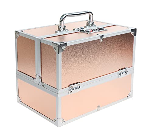 Image of ADSON Professional Beauty Makeup Box 17.78 Cms Make Up Cosmetic Vanity Box /Case (Rose Gold)