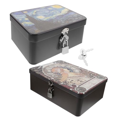 COLLBATH 2 pièces Boîte de Rangement Métallique Vintage avec Serrure Coffret Tôle pour Bijoux et Petits Objets Lot de Boîtes Robustes et Décoratives pour et Organisation