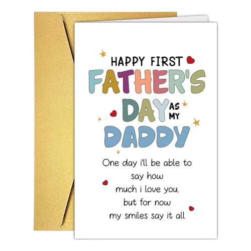 RPJIEKINXU First Fathers Day Card for Dad from Baby Happy First Fathers Day As My Daddy Card Daddy 1st Fathers Day Cards Gift from Baby Son Daughter Kids Toddle