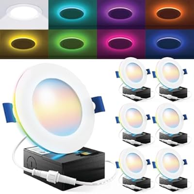 Sunco 6 Pack 4 Inch Smart Ultra Thin LED Recessed Ceiling Lights with Night Light, Tunable CCT 2700K to 5000K, Dimmable, 11W, Smooth Trim, Canless with Junction Box