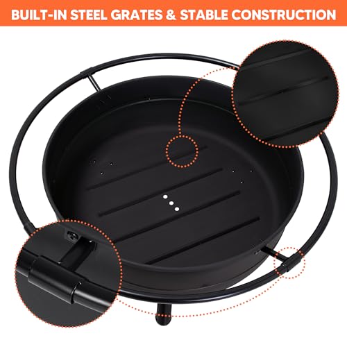 Image of SUNCREAT 42 inch Outdoor Portable Fire Pit with Spark Screen, Fire Poker, Wood Burning Patio Fire Pits with Protective Ring, Black