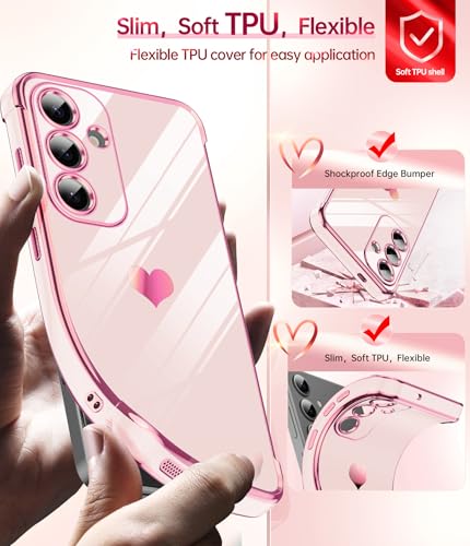LeYi Funda para Samsung Galaxy S25/S 25, Silicona Carcasa con 2pcs Cristal Templado, Corazón Amor Mujer Estuche Protector Galvanizado Suave TPU Bumper Resistente Antigolpes Móvil Case, Rosa - imagen 3