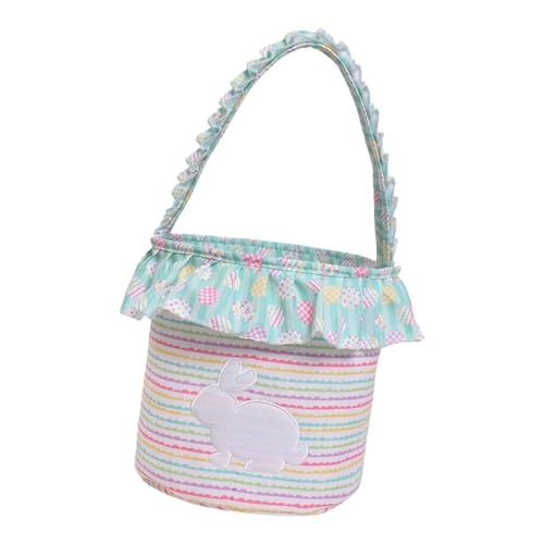 Cesta decorativa multiusos a rayas de tela reutilizable con asa para golosinas, juguetes, suministros de fiesta