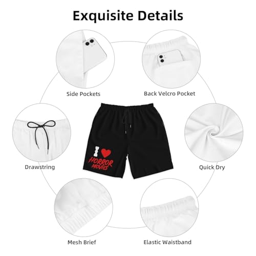 I Love Horror Movies Men's Quick-Dry Board Shorts 7" - Swim Trunks Summer Hawaii Beach4
