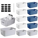 GAOHAN 12 Packs Plastic Storage Boxes with Handles, 3 Colours Small Portable Storage Boxes, Cupboard Organiser Baskets for Kitchen, Bathroom, Office, Home