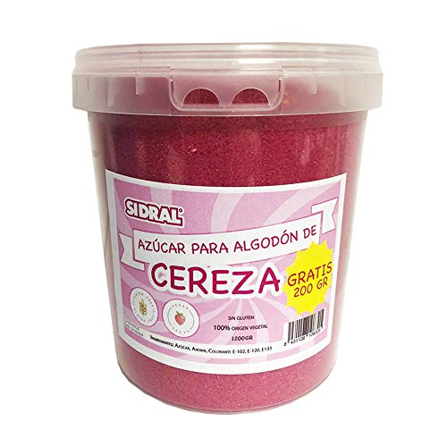 SIDRAL - CEREZA Azucar para Algodon Azucar 1200 gramos (200 gr. GRATIS) - Azucar para Maquina de Algodon - Azúcar Aromatizado de Cereza Natural - Azúcar sabor Cerezas