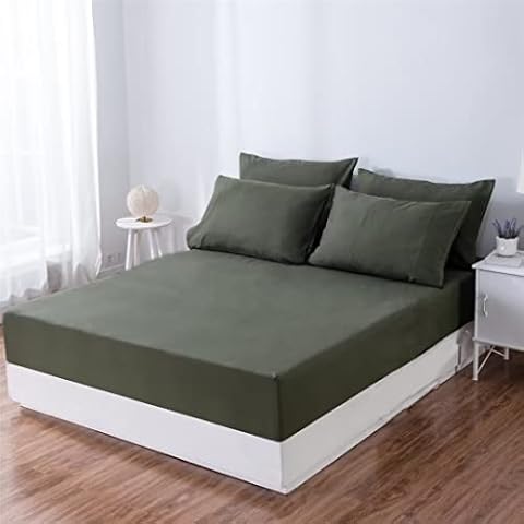 Ruccit Double Fitted Sheet Army Green Deep Pocket Fitted Sheet Double Bed 16"(41cm) Deep Fit All-around Elastic Fitted Sheet Only Brushed Microfiber Bed Sheet,Fade-resistant,Soft,Easy-care Cover