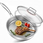 Abijan Stainless Steel Frying Pan with Lid, Titanium Frying pan, 5-Ply Construction Stainless Steel Pan 28cm, Cooking Pans Uncoated, PTFE & PFOA-Free, Suit for Induction, Gas, Electric Hobs