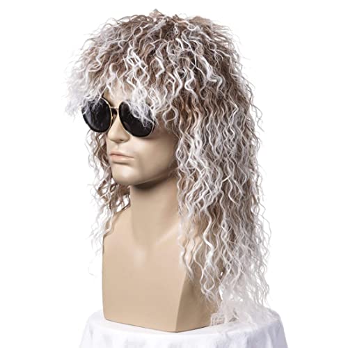70s 80s Mullet Wig for Men ATAYOU Long Brown Mixed Silver Gray Punk Heavy Metal Wig Rocker Disco Wig for Carnival Halloween Cosplay Costume - Image 3
