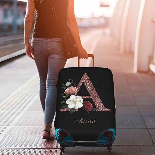Nsipan Floral Letter Custom Luggage Cover with Elastic Suitcase Protector, Anti-Scratch Luggage Sleeve, Double-Sided Name Text Printing3