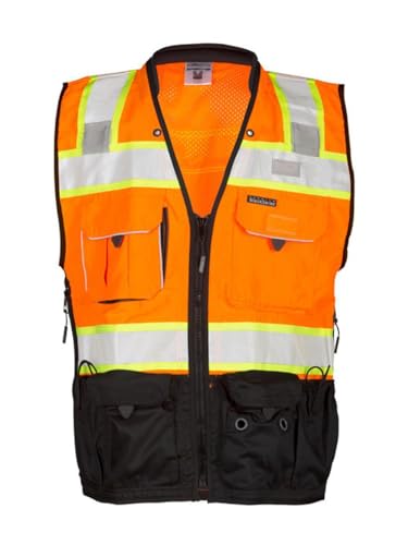 ML Kishigo Men's Class 2 High Visibility Premium Black Series Surveyors Vest - Orange/Black, Medium, Model Number S5000