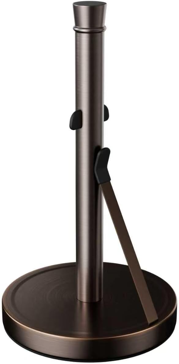 Stainless Steel Paper Towel Holder for Kitchen Countertop - Heavy Duty Weighted Non-Slip Base - One Hand Tear with Tension Spring Arm - Fits All Standard & Jumbo Rolls - Rust-Proof Paper Towel Stand