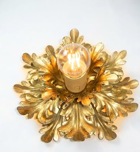 Plafonnier en fer forgé avec feuilles de couleur or à une lumière