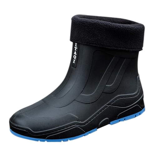 SRTUMEY Botas de agua para hombre, botas de lluvia cortas para hombre, botines de agua cálidos, botas de agua con forro polar, botas de agua a media pantorrilla, botas de agua antideslizantes, botas