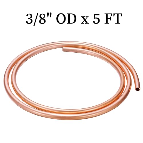 Image of GOORY Copper Tubing 3 /8 inch OD x 0.328 inch ID x 5 FT - 99.9% C12200 Pure ACR Tube - ASTM B280 Refrigeration T2 Copper Tube Soft Coil - Round Seamless Tubing for HVAC System Refrigerator Industry DIY
