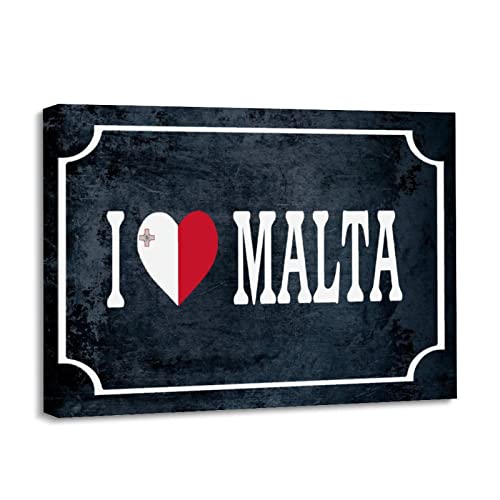 Impression sur toile I Love Malta drapeau décoration murale
