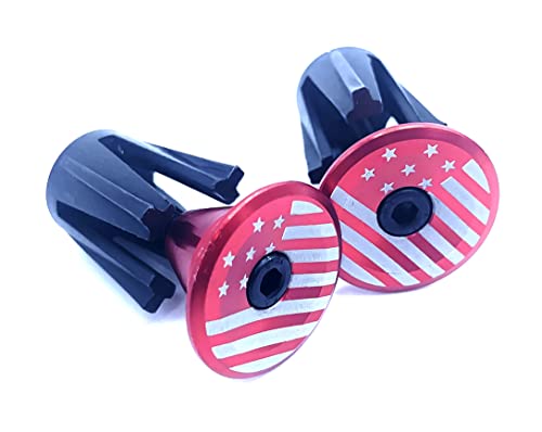 Dubbs Hardware - Handlebar End Plug Cap Bar Ends For Mtb Bicycle Road Bike Bmx - Alloy Handle Bar End Grip Cap - Custom Designed Looks Great! (Red America Bb) #TOP5