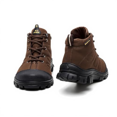 Bota Coturno Masculina Cano Médio - Couro Sintético Impermeável - Sola Antiderrapante - Botas Masculinas de Trabalho e Segurança - Nº 37 ao 44 (Marrom, BR, Adulto, Numérico, G, 39)