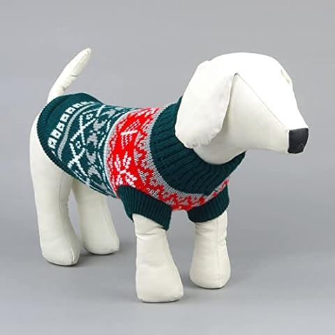 Yealay Dog Sweater Knitwear Vest Warm Coat, Cat Sweaters Soft Knitting Winter Knitted Clothes for Small Dogs Jumper Sweatshirt Autumn Winter (Large, Green) Cover