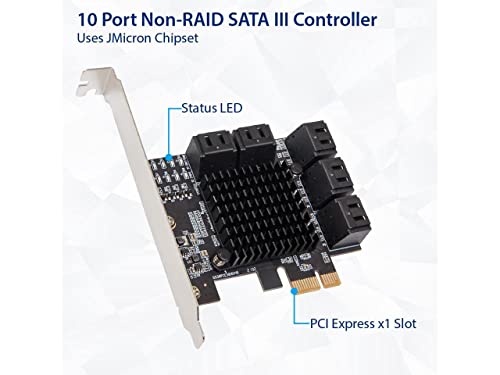 Image of IO CREST 10 Port SATA III to PCIe 3.0 x1 Non-RAID Expansion Card JMB582 Low Profile Bracket, (SY-PEX40167)