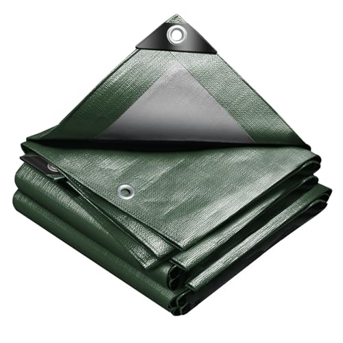VOUNOT Lona Impermeable Exterior 3x5m, Toldo Reforzado PE 240 g/m² Protección contra UV, con Ojales de Acero Inoxidable, Cubierta para Leña, Muebles, Jardín, Piscinia, Vehículos, Verde-Plata