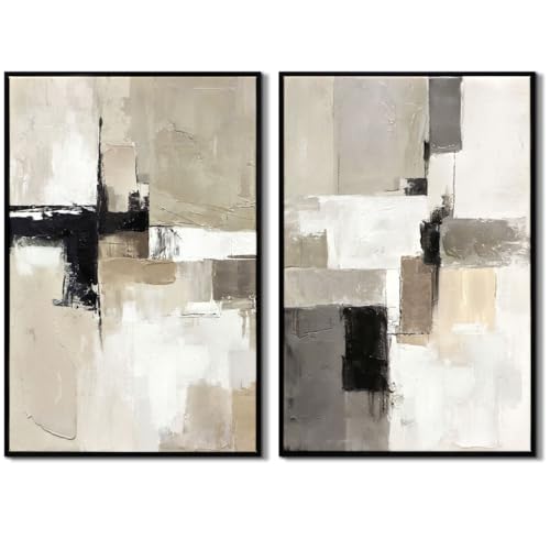 Set of 2 Modern Neutral Abstract Wall Art – Framed