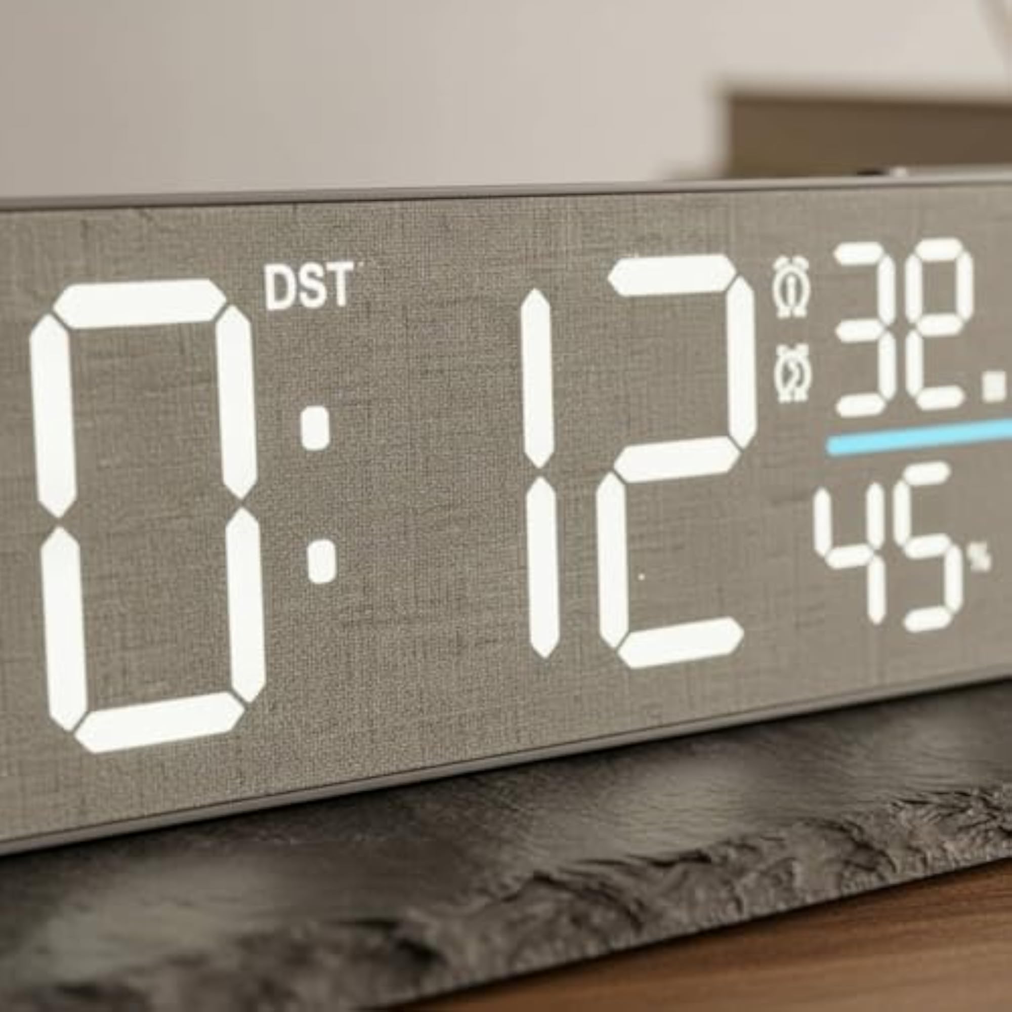 Multi-Function Digital Desktop Alarm Timepiece Wood Grain Finish
