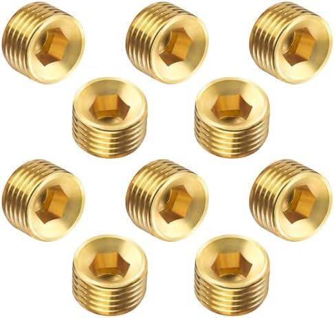10) 1/4" BSPP Male Brass Countersunk Plug Internal Hex Head