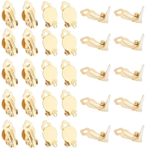 INGJIA 100 Pcs Clip sur la Boucle d'oreille convertisseur Composants de Boucle d'oreille Non percés Plat Rond Plateaux de Boucle d'oreille pour DIY Boucle d'oreille Faisant