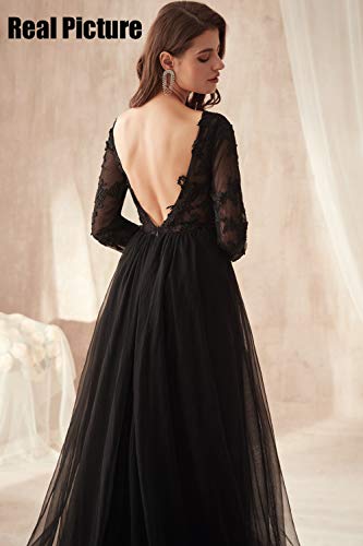 LastBridal Women Lace s Long Sleeves Prom Dress High Slit Evening Gowns Lb0076 10 Black