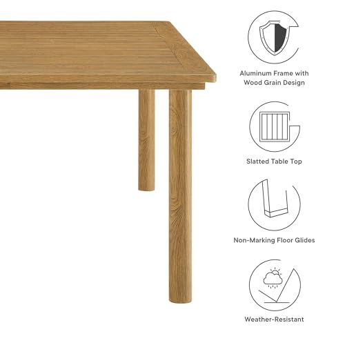 Modway Parkland 76 Inch Outdoor Aluminum Rectangular Dining Table in Natural — Metal Patio Table for 6 with Umbrella Hole — All-Weather Outdoor Table for Backyard, Porch, Garden, or Deck – product image 4