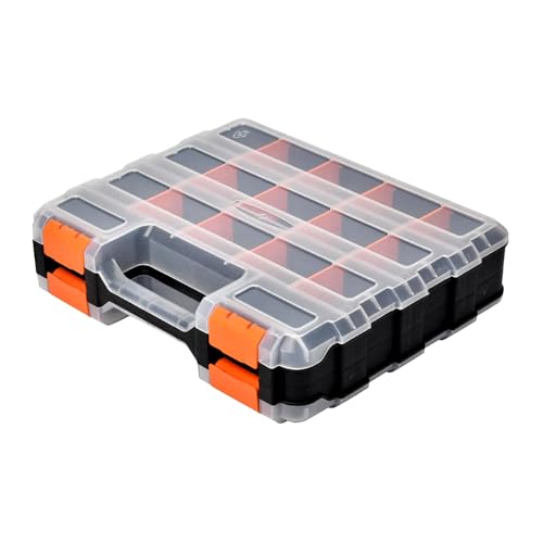 Small Parts Organizer 34-Compartments Hardware Organizer Box Double Side Storage Case Tools Box with Removable Dividers for Screws Bolts Nails Beads Jewelry & More