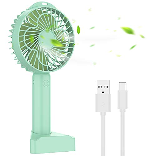 MISCOOK Handheld Fan, Portable USB Mini Personal hand Fan, Desk Fan with Rechargeable Battery Operated, 3 Adjustable Speeds Desk Fan for Home, Office and Travel?Green?