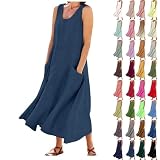 Robe Blanche Femme Chic et Elegant Longue Simple Fluide Grande Taille Robes Couleur Unie Col Rond Ample Droite Maxi Robe de Plage Femme sans Manche Debardeur Robes Tee Shirt Longue Casual Gris XL