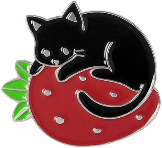 Image of 1 Pc Lovely Enamel Brooch Pins, Cartoon Cat Strawberry Pins, Badges Lapel Pin for Women Girl Backpacks Clothing Bags Jackets Jewelry