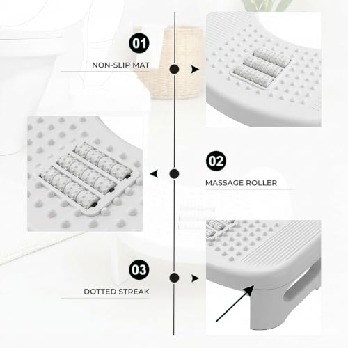 Image of JD Fresh Toilet Step Stool with Massage Rollers for Bathroom, Foldable Design, U-Shape & Dotted Starck, Plastic Potty Stool, Non-Slip Pads, Toilet Foot Rest for Better Posture & Comfort-White
