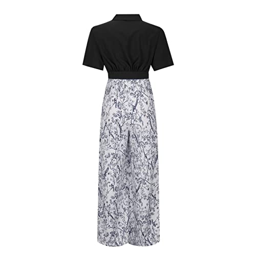 Conjunto de calça de verão e outono com estampa floral e estampa gráfica MA MA, Preto, G